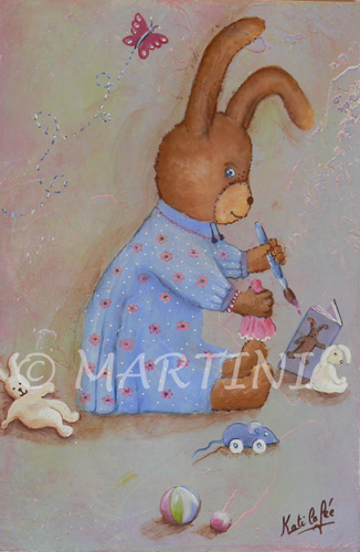 tableau enfant lapin ecrivain