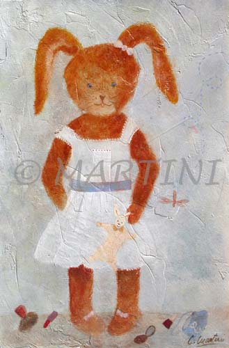 tableau-enfant-lapin-robe-blanche