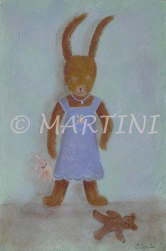 tableau-enfant-lapin-robe-bleue