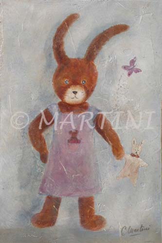 tableau-enfant-lapin-robe-mauve