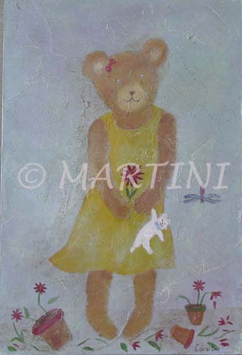 tableau-enfant-ours-robe-jaune