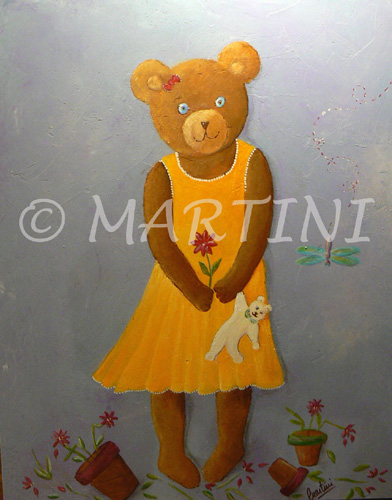 tableau enfant ours robe jaune